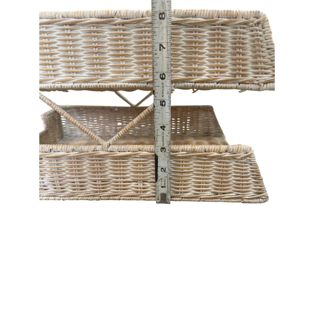 Wicker 2 Tier Letter Tray Desk Paper Organizer Whitewash Coastal Cottage Decor